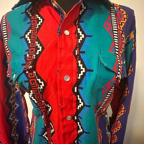 Vintage H Bar C California Ranchwear Button Front Aztec Shirt Mens 16/ 34 - Picture 5 of 7